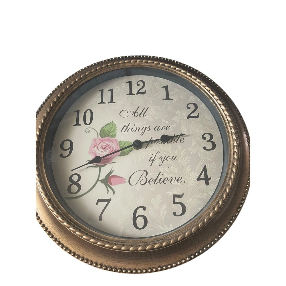 12" Inspirational Wall Clock "All Things Are Possible If‎ You Believe" Floral